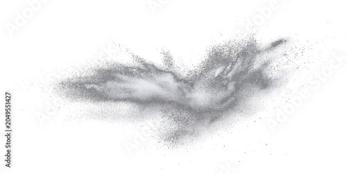 Obraz na płótnie Explosion of fine grey powder, particles scattering creating dynamic abstract texture, reminiscent turbulent energy, ethereal mist