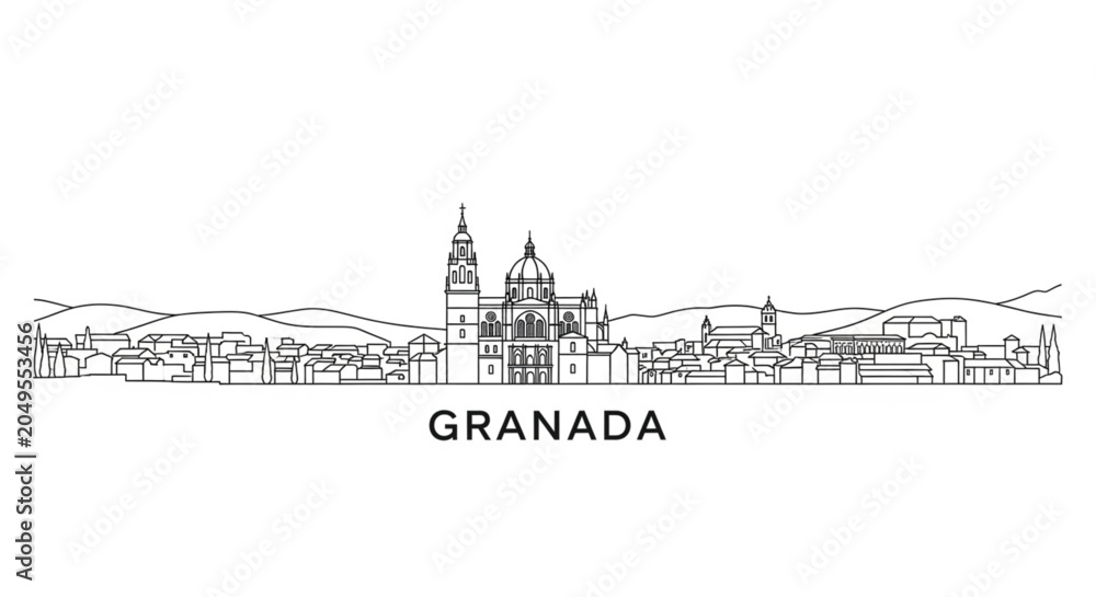 Obraz premium Granada cityscape illustration with buildings.