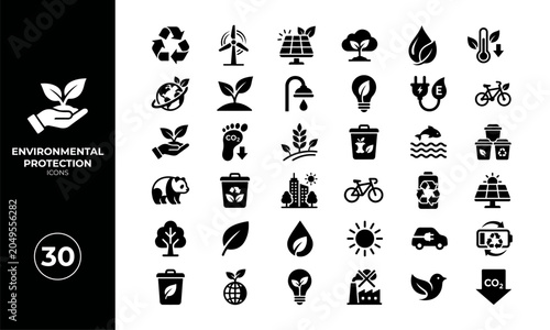 Environmental Protection and Sustainability Icon Collection for Ecology and Green Technology
