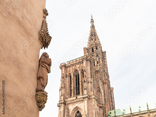 Strasbourg Cathedral spire rising above historic architecture in France