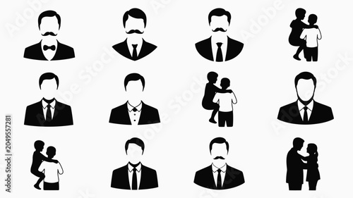 Fotografía Gentleman portraits and fatherhood silhouettes showing men in suits and emotional bonding