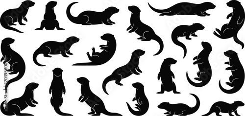 Otter Silhouette Collection Set with Various Poses and Animal Vector Shapes
