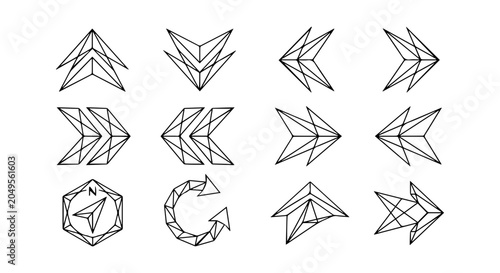 Arrow icons set outline, white background, vector illustration