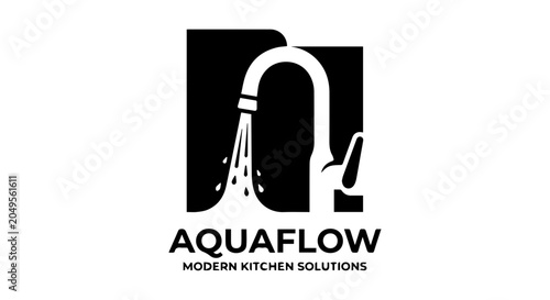 Faucet icon with water flow, solid style, white background, vector Illustration