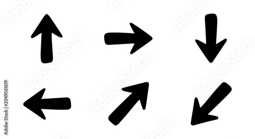 Arrow icons set, solid black, white background, vector illustration