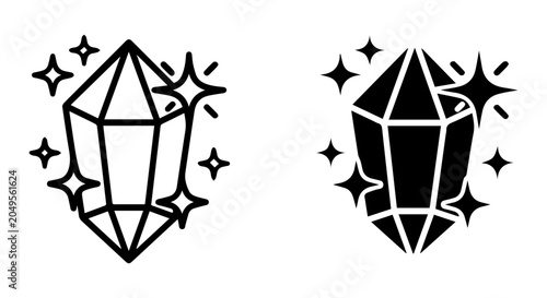 Crystal icon set, outline and solid, white background