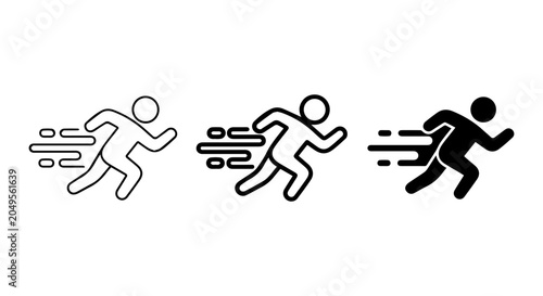 Running icon set, outline, solid, silhouette, white background, vector illustration