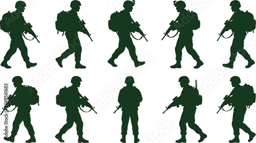 Valokuva Military Soldier Silhouette Collection with Armed Patrol Troops, Tactical Infant