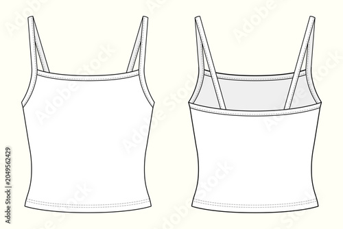 Foto Women's Minimalist Spaghetti Strap Camisole Crop Top Technical Vector Flat Sketc