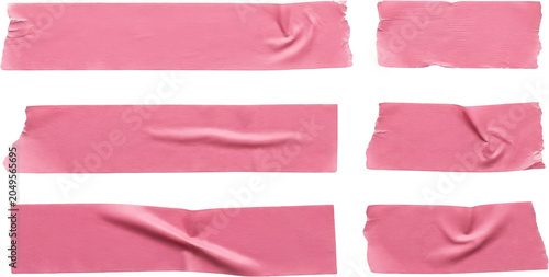 Collection of six pink masking tape strips with wrinkled textures and torn edges creating a craft aesthetic pink tape adhesive tape craft supplies stationery paper craft DIY