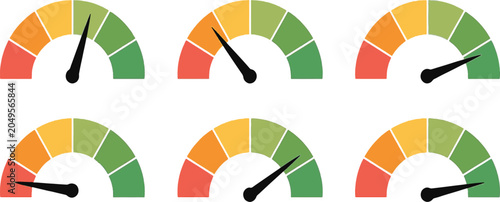 Tableau sur toile Set of colorful speedometer gauge indicators with arrow needles