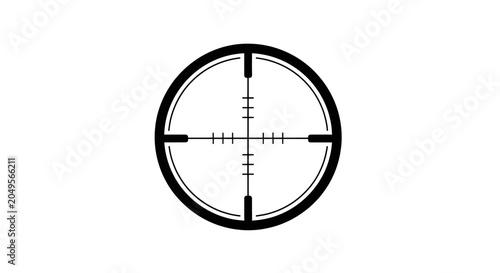 Monochromatic illustration of a circular sniper scope crosshair with precise aiming reticle.