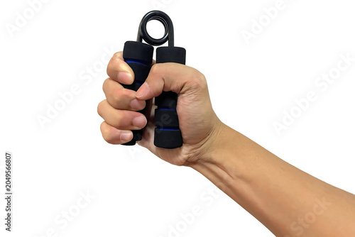 Canvastavla Hand using a grip strength trainer isolated on a white background, demonstrating forearm exercise, hand strengthening, fitness training, rehabilitation, and muscle endurance improvement