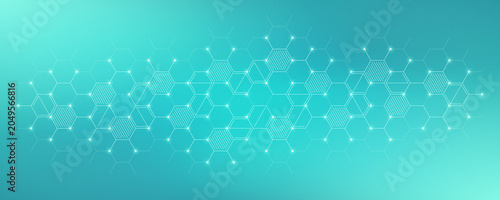 Genetic engineering and molecular structure, hexagon DNA network, science chemical and biotechnology concept, innovation technology, healthcare, and medicine design