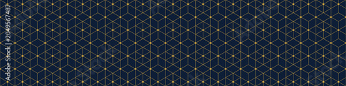 Elegant geometric gold pattern with hexagonal and triangular lines and dots on dark background