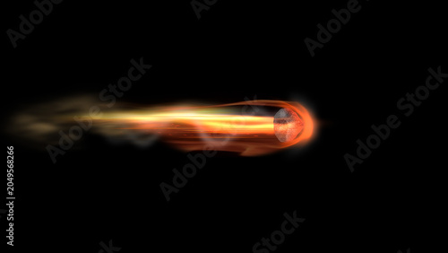 Schilderij op canvas Asteroid Space Rock Burning Up as a Fireball as It Enters the Modern Earth's Atmosphere with Earth's Energy Shield Protection