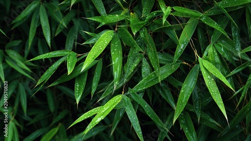 Green bamboo leaves against transparent