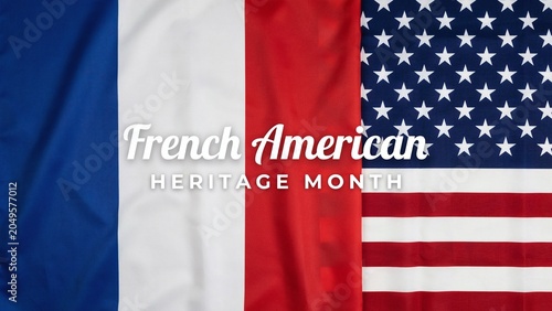 French American Heritage Month Banner background with Split France and USA Flags Fabric