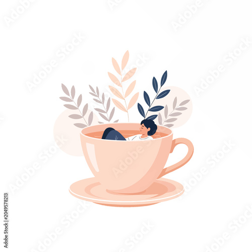 Pink Teacup with Floral Design Elements.