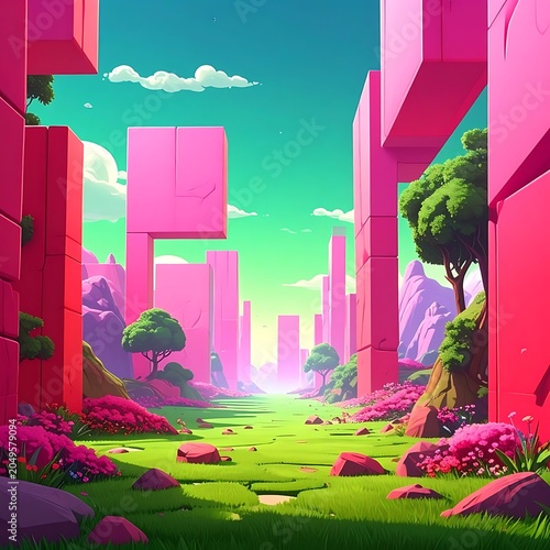 Futuristic Cityscape with Green Oasis Landscape.