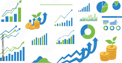 Quadro su tela Financial growth infographic element vector set featuring business bar charts li