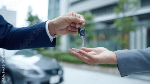 Hands exchanging car keys transaction