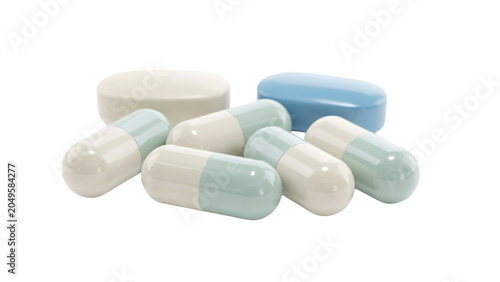 Assorted colorful capsule pills on a clean surface Vector