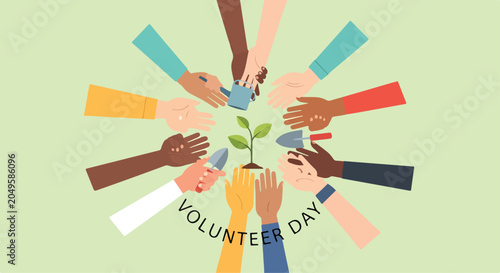 Schilderij op canvas Diverse hands nurturing a plant for volunteer day