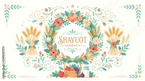 Foto Shavuot Jewish holiday celebration greeting card.