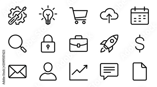 Slika na platnu Collection of Business and Technology Icons in Outline Style.