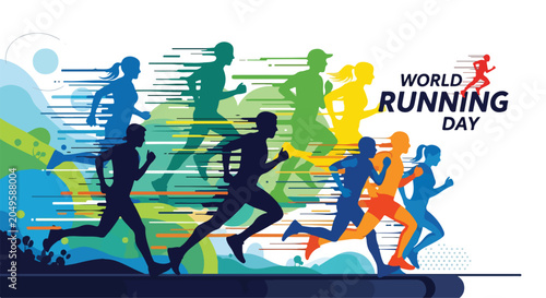 Photography Colorful illustration of people running