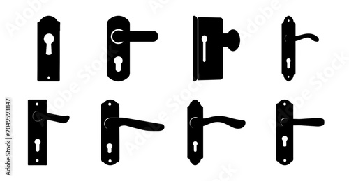 Black door handle and knob styles collection - Variety of black door handles and knobs in vector style for design and illustration projects.