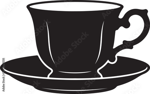 Icon black cup and saucer on, simple elegant design uncomon design