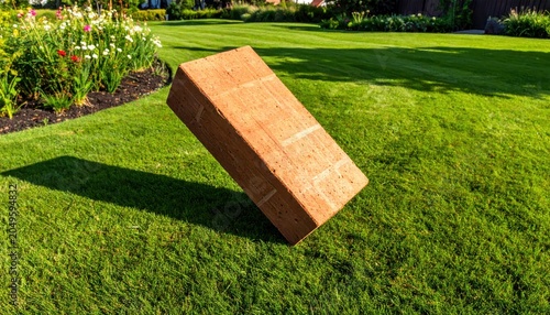 A Single Brick Suspended Mysteriously One Inch Above a Perfectly Manicured Green Lawn