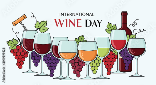 Bild auf Leinwand Colorful wine glasses and grapes celebrate wine day