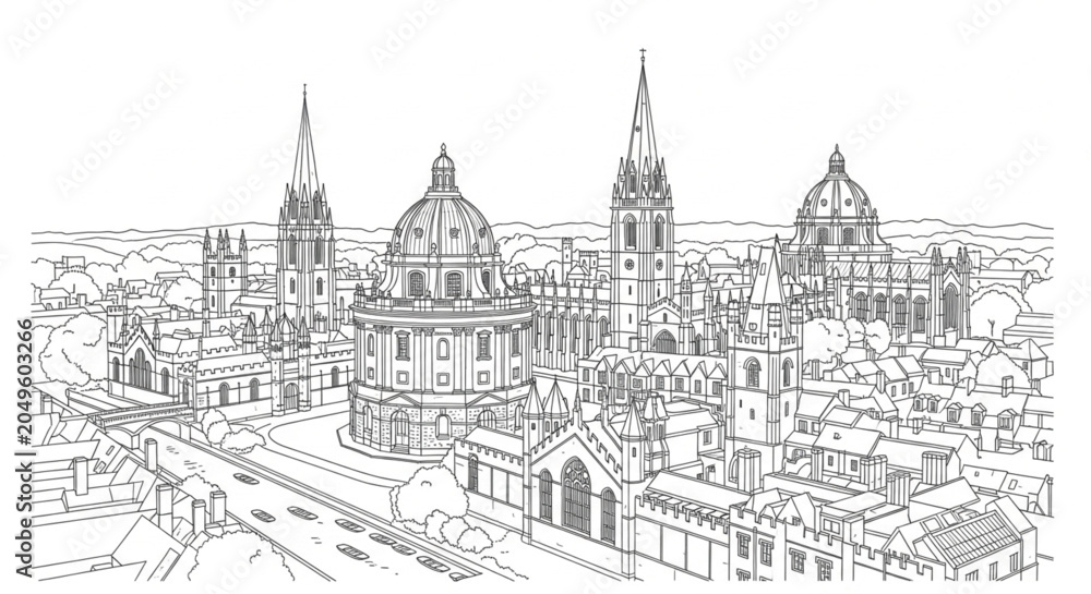 Fototapeta premium Cityscape with Historic Buildings and Towers.