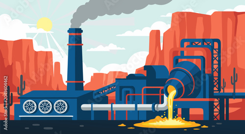 Bild auf Leinwand Industrial Factory Molten Metal Production Vector Illustration Featuring Smeltin