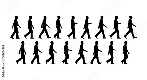 Schilderij op canvas Walking Cycle Animation Sequence Silhouette Illustration.