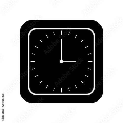 Square clock vector icon black silhouette. Square wall clock icon black and white silhouette vector illustration. Square clock icon indicating three o'clock time concept vector.
