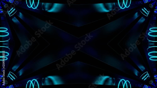 Blue and Cyan Neon Spirals Kaleidoscope Background VJ Loop in 4K