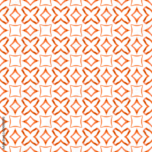 Hand painted tiled watercolor border. Orange stunning boho chic summer design. Tiled watercolor background. Textile ready magnificent print, swimwear fabric, wallpaper, wrapping.