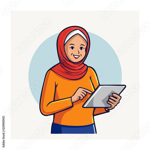 Woman in hijab using a tablet computer