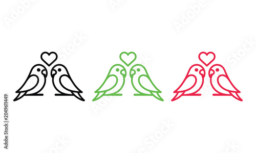 Billede på lærred Two lovebirds sharing a heart symbol between them in vector style