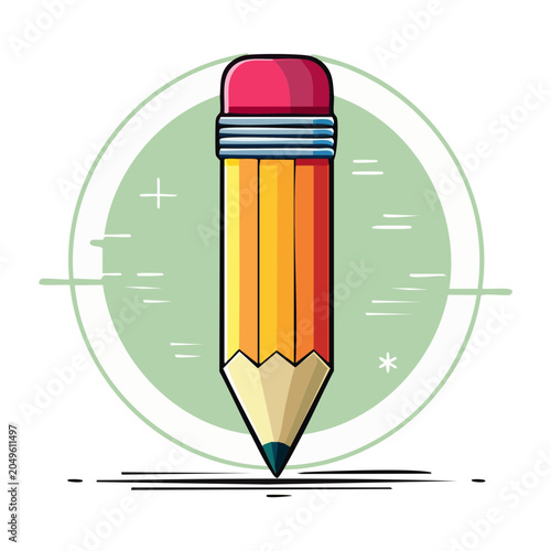 Yellow pencil with pink eraser and green abstract background