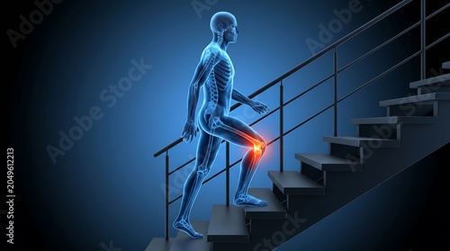 Anatomical representation of a person with joint pain in the knee