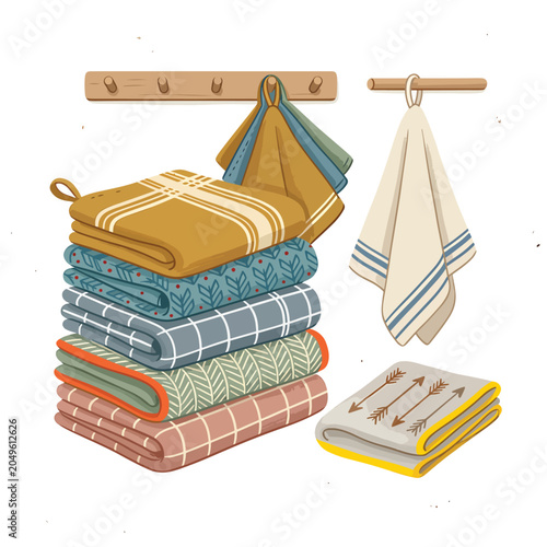 Quadro em tela Stack of colorful towels on rack.