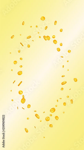 American dollar coins falling. Scattered gold USD coins. USA money. Global financial crisis concept. Vector illustration.