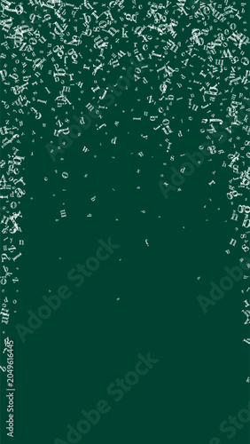 Concept of school background. White chalk falling letters of English language. Foreign languages study concept. Back to school banner on blackboard background.
