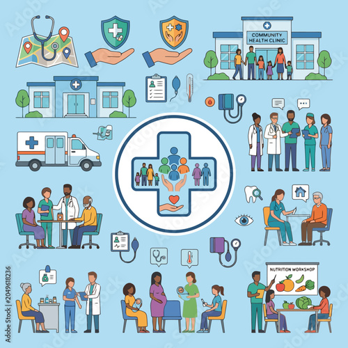 A collection of various medical professionals and healthcare icons set