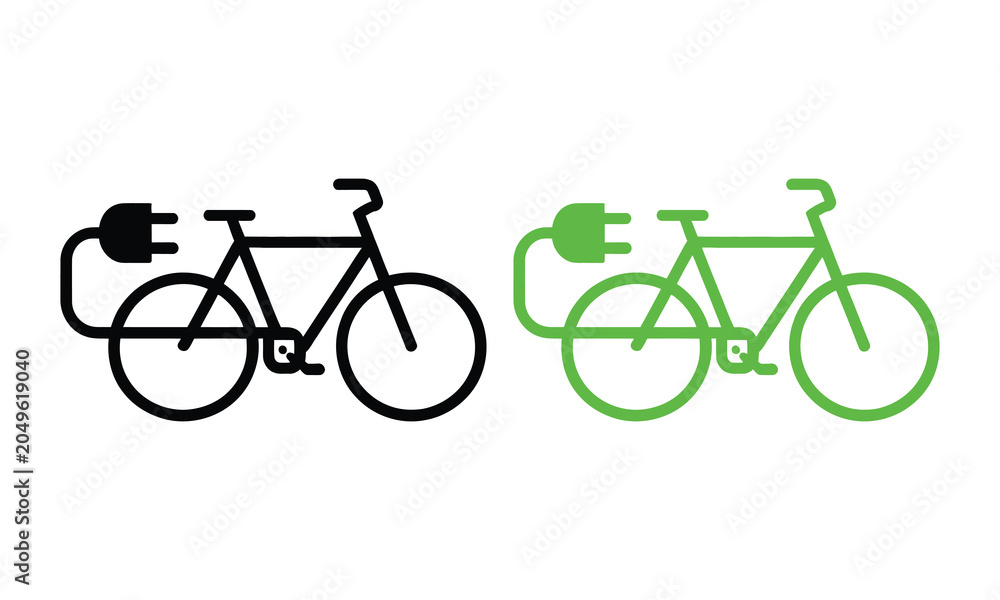 Obraz premium Electric bicycle and eco-friendly green bicycle icons